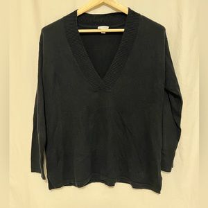 Pure J Jill Cotton Cashmere Black V Neck Sweater Size Small Petite SP